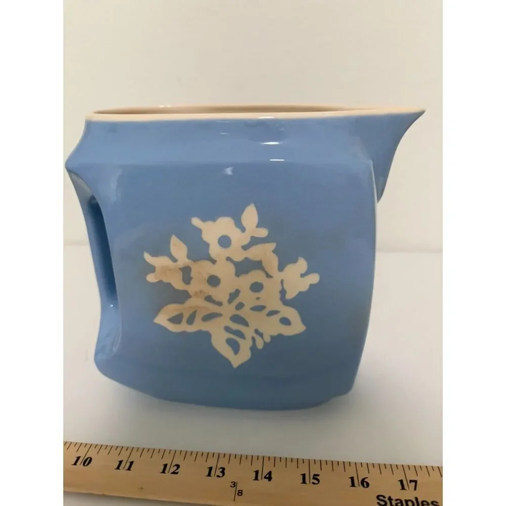 Harker Pottery Cameoware Vintage MCM Pitcher Retro Blue White